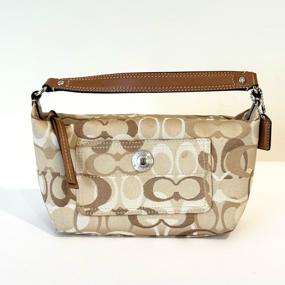 Vintage Coach Y2k Mini Bag Purse Baguette Tan C Monogram Leather Canvas - Picture 1 of 13